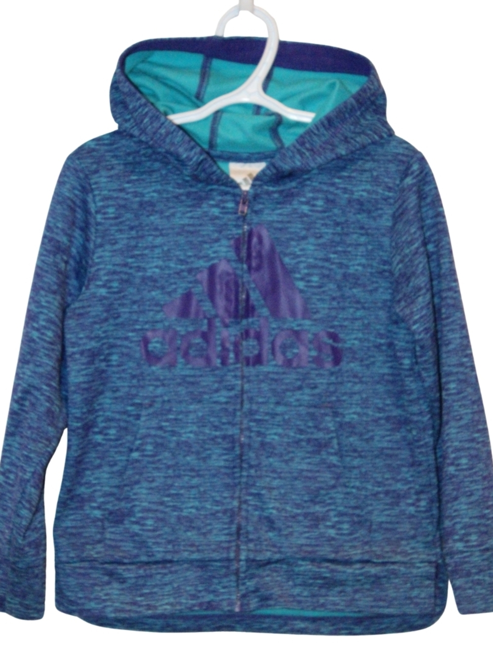 2/$20 🏷 Adidas Heathered Blue & Purple Logo Zip Fleece Lined Hoodie Size 6